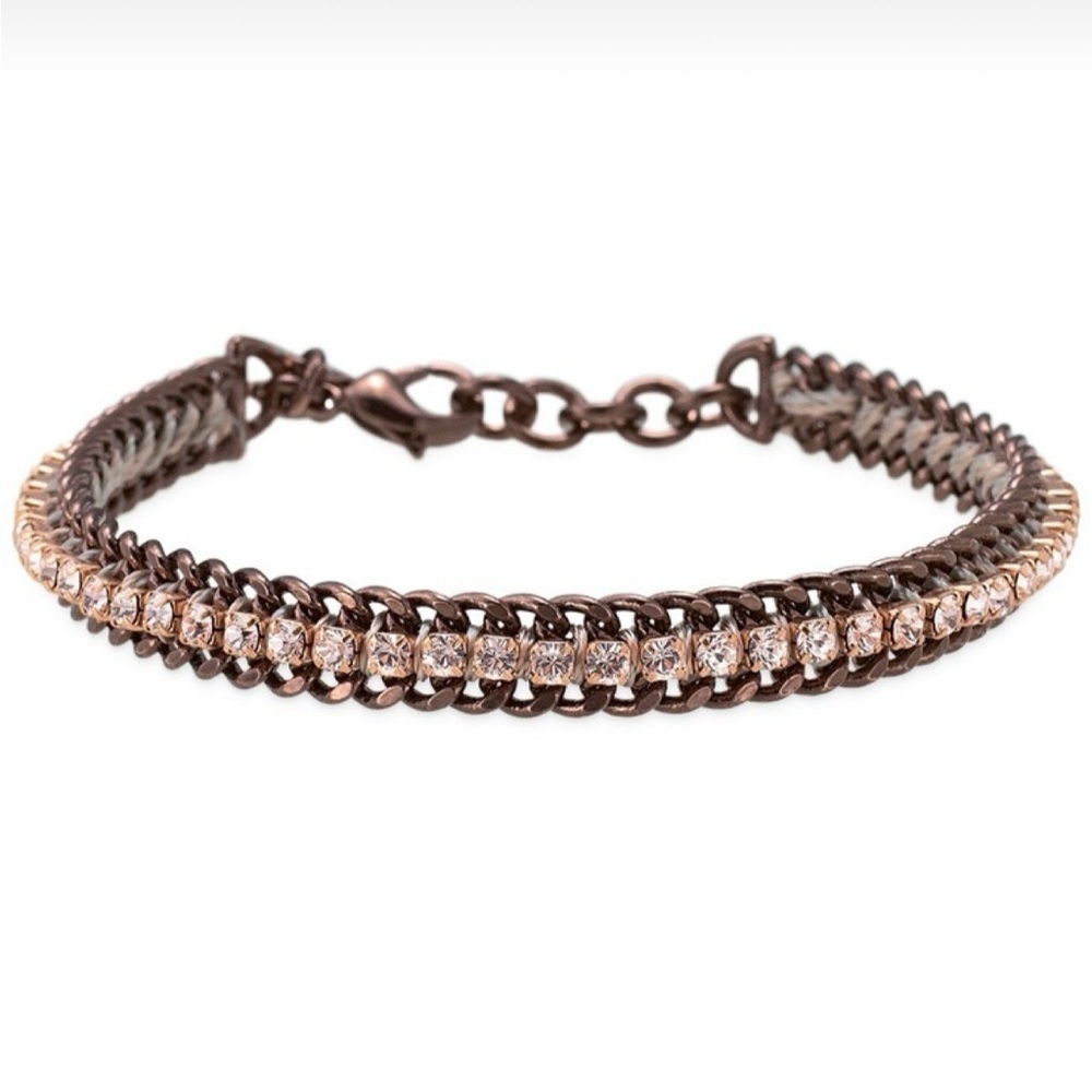 Stella & Dot vintage copper cup chain bracelet with pink rhinestones